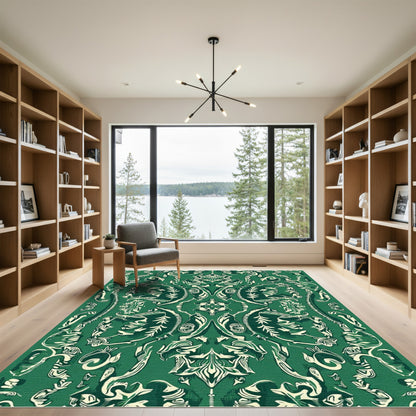 Rich Emerald Green Floral Medallion Rug
