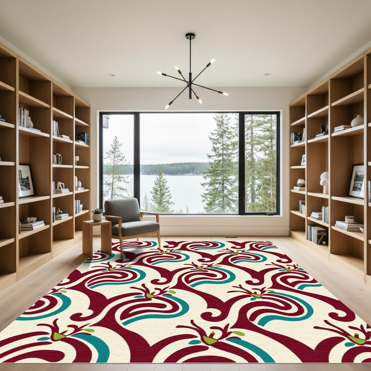 Crimson Teal Swirl Floral Garland Rug