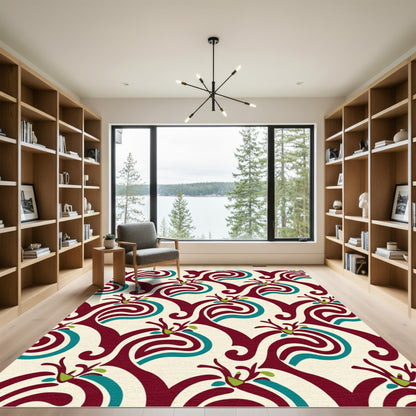 Crimson Teal Swirl Floral Garland Rug