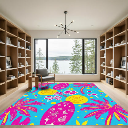Vibrant Pink Palm Trees Surfboard Sun Rug