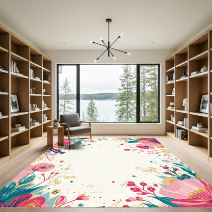 Pink And Teal Floral Frame Rug