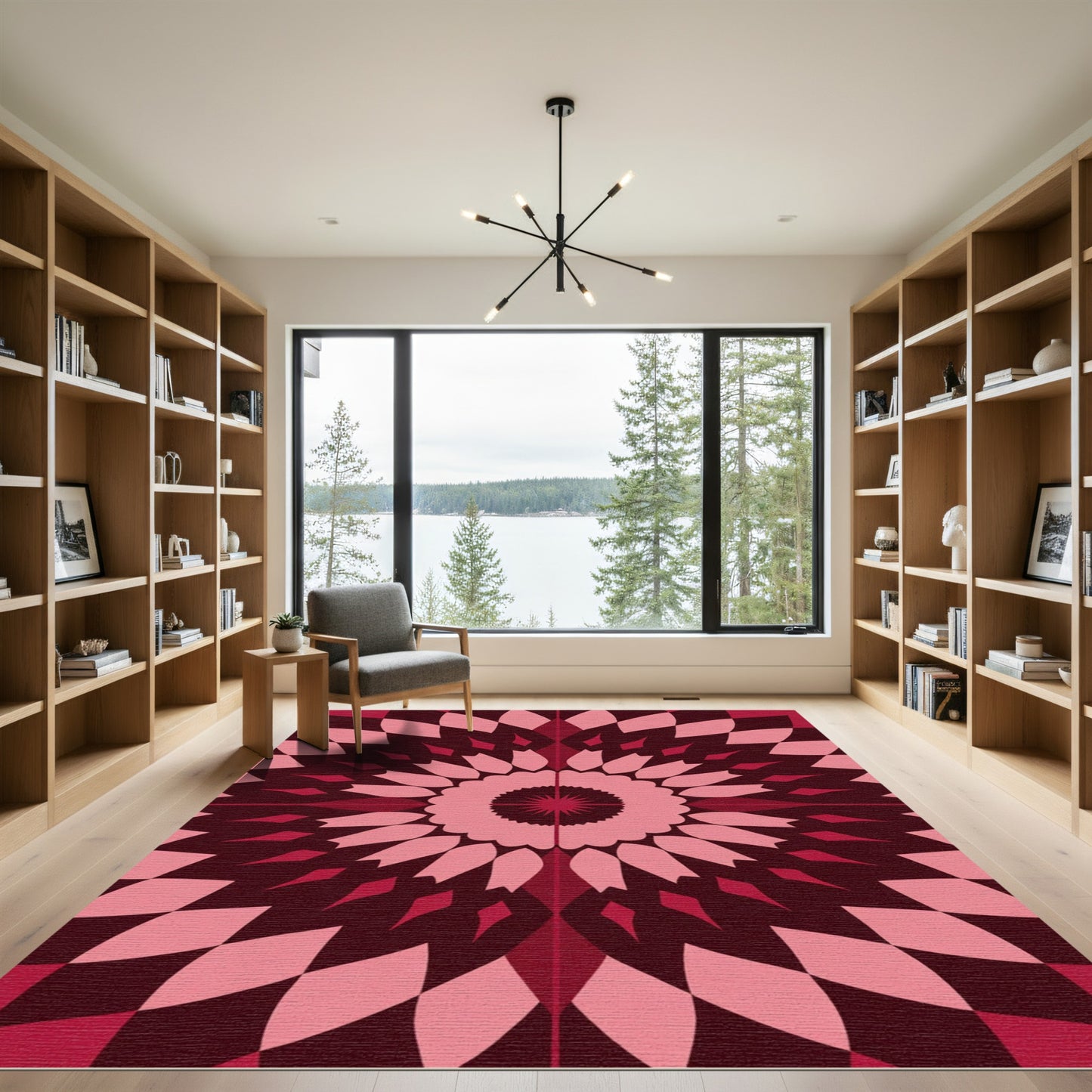 Radiant Crimson Floral Geometric Rug
