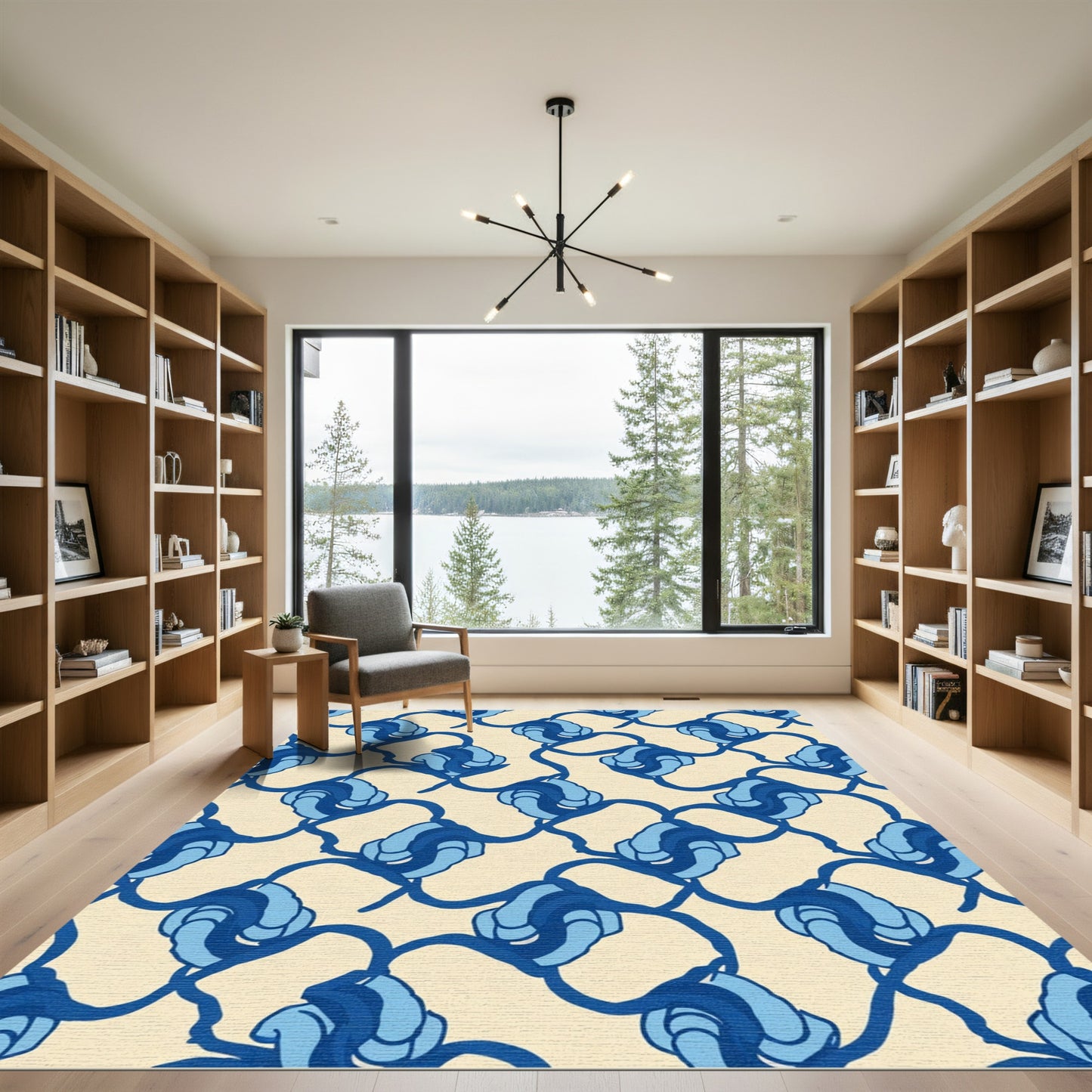 Retro Blue Swirls Cream Background Rug