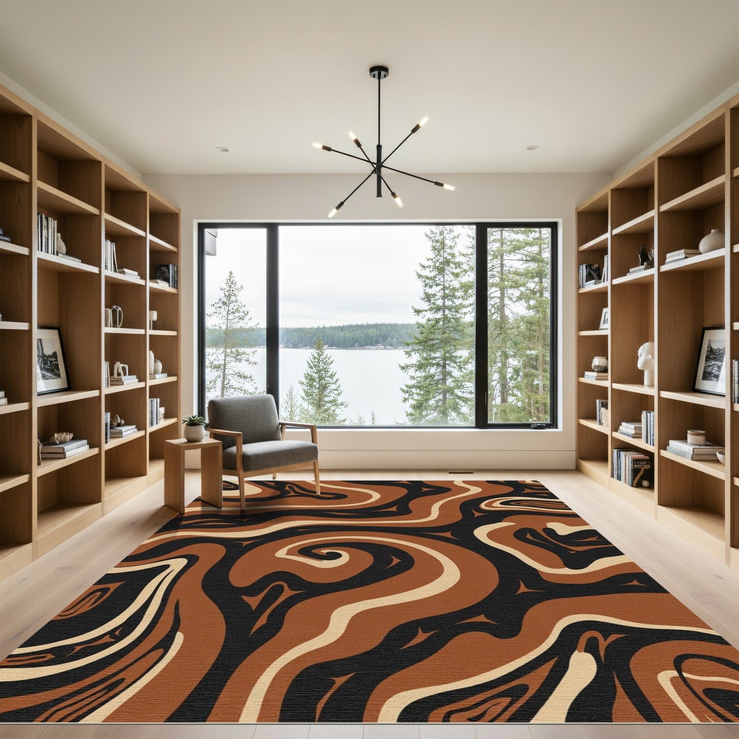 Brown Beige Swirl Contemporary Abstract Rug