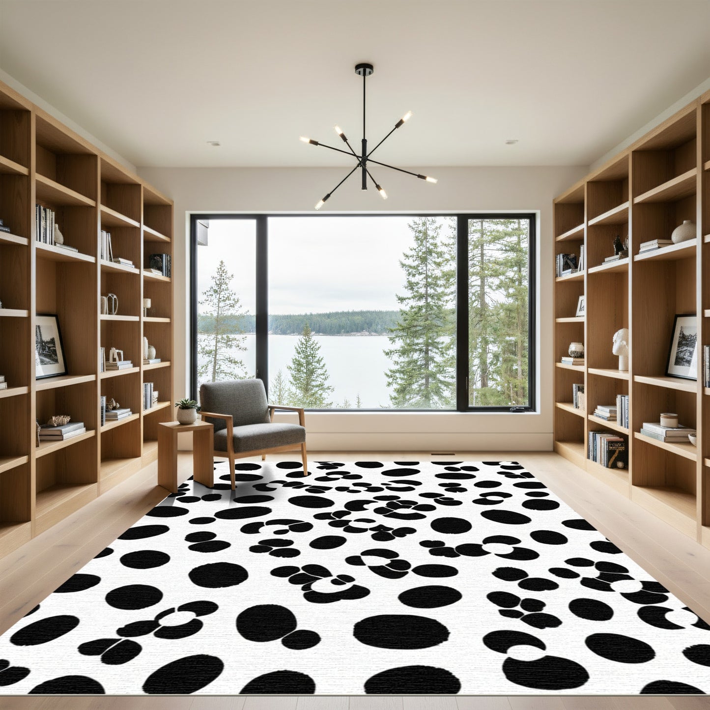 Black White Organic Blossom Scatter Rug