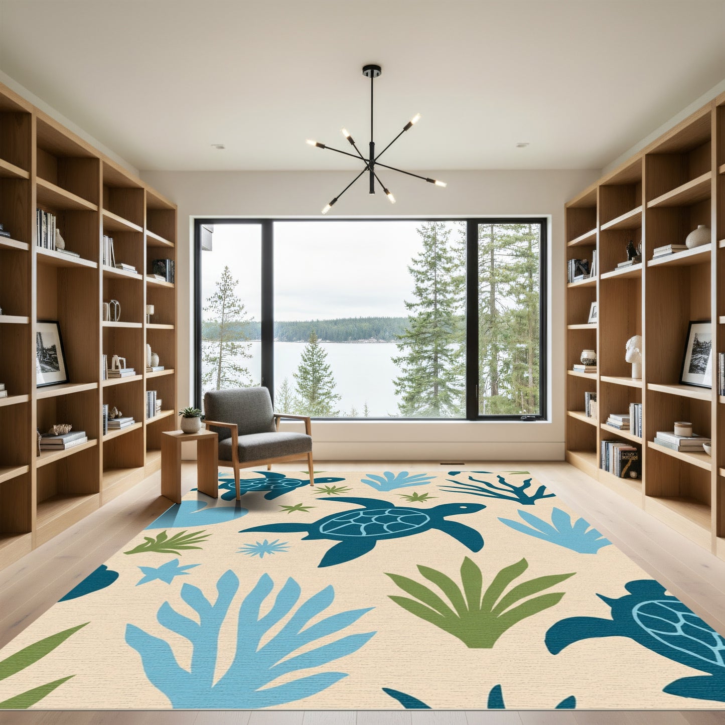 Navy Blue Turtle Coral Garden Rug