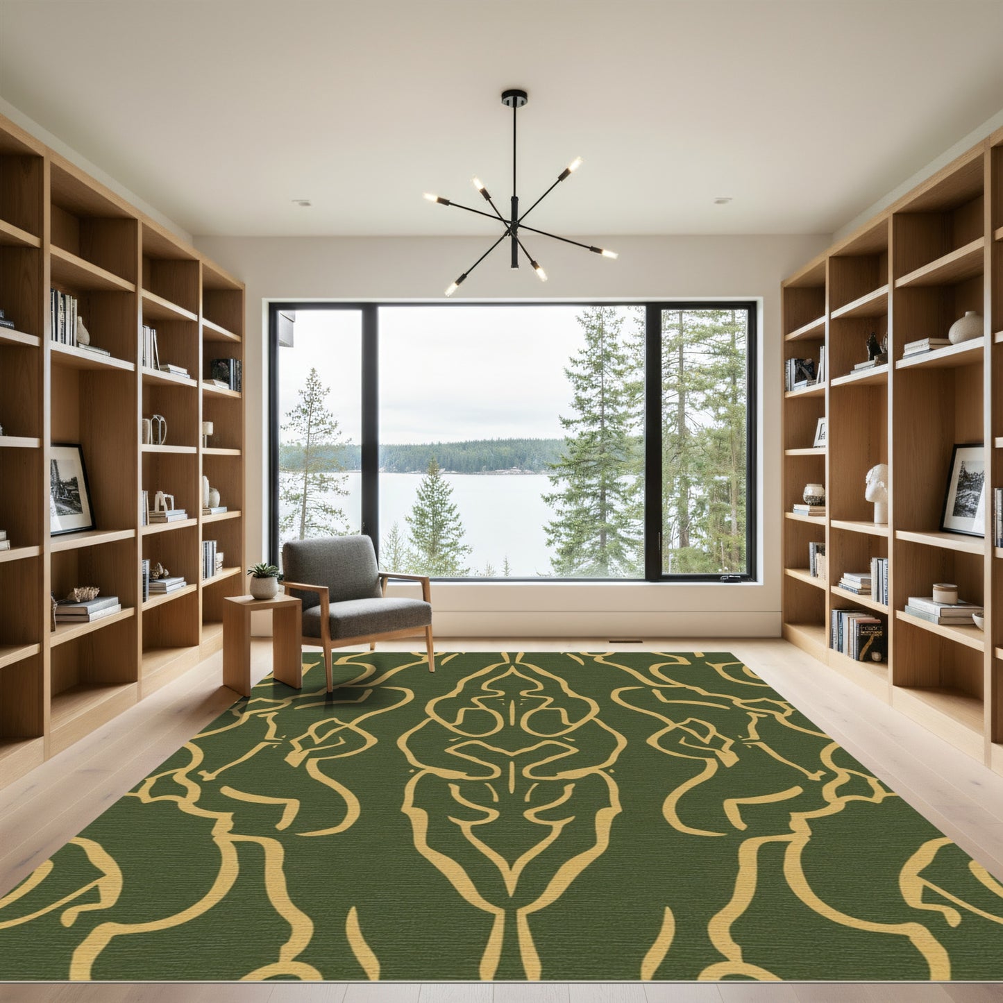 Olive Gold Art Nouveau Swirl Rug