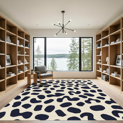 Abstract Navy Spots Cream Backdrop Rug