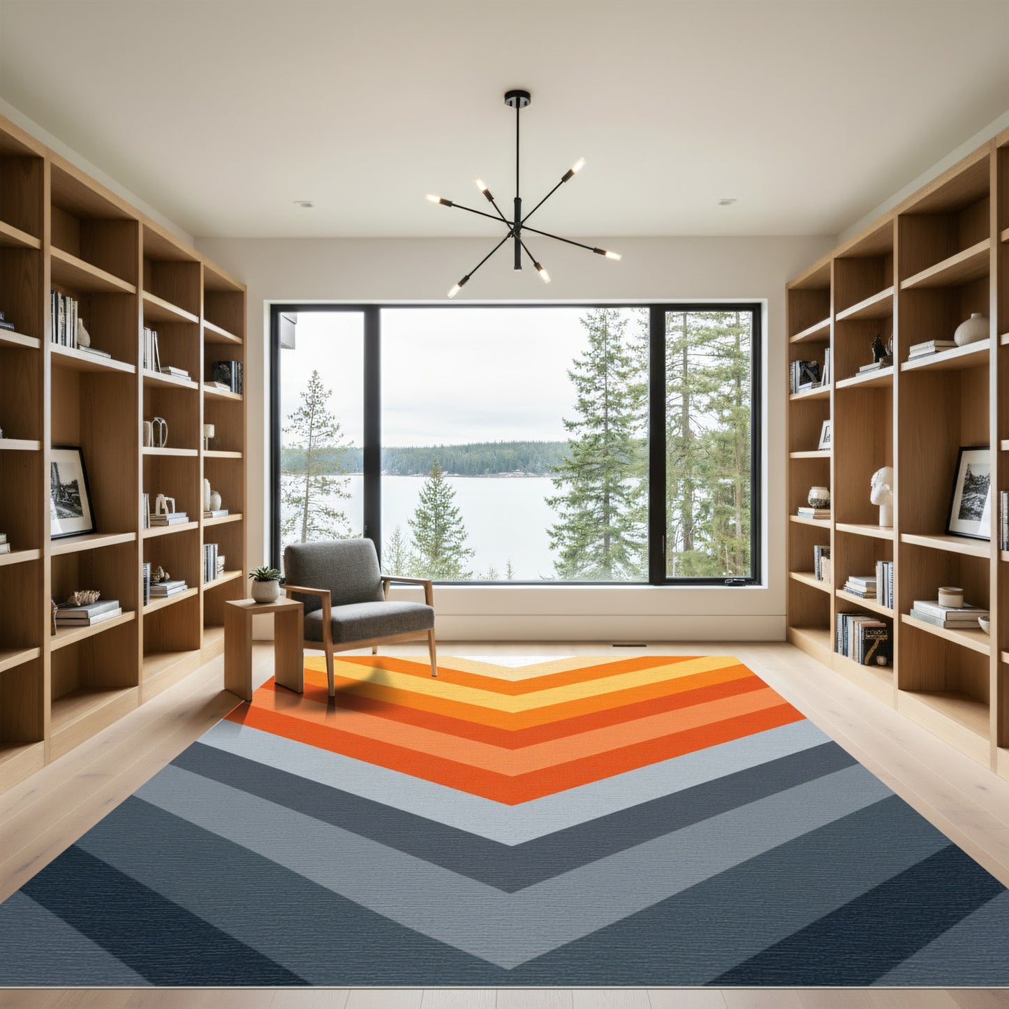 Modern Orange Gray Chevron Rug