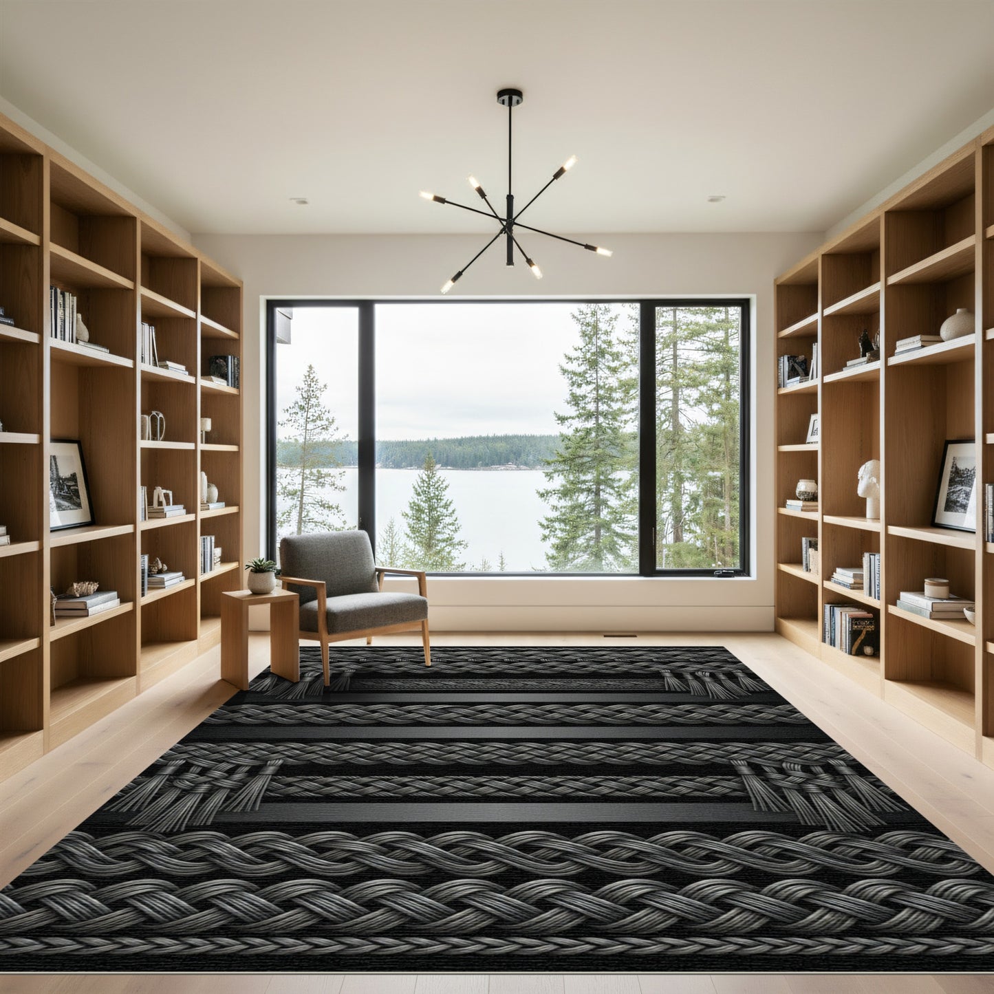 Dark Silver Braided Rope Tassels Rug