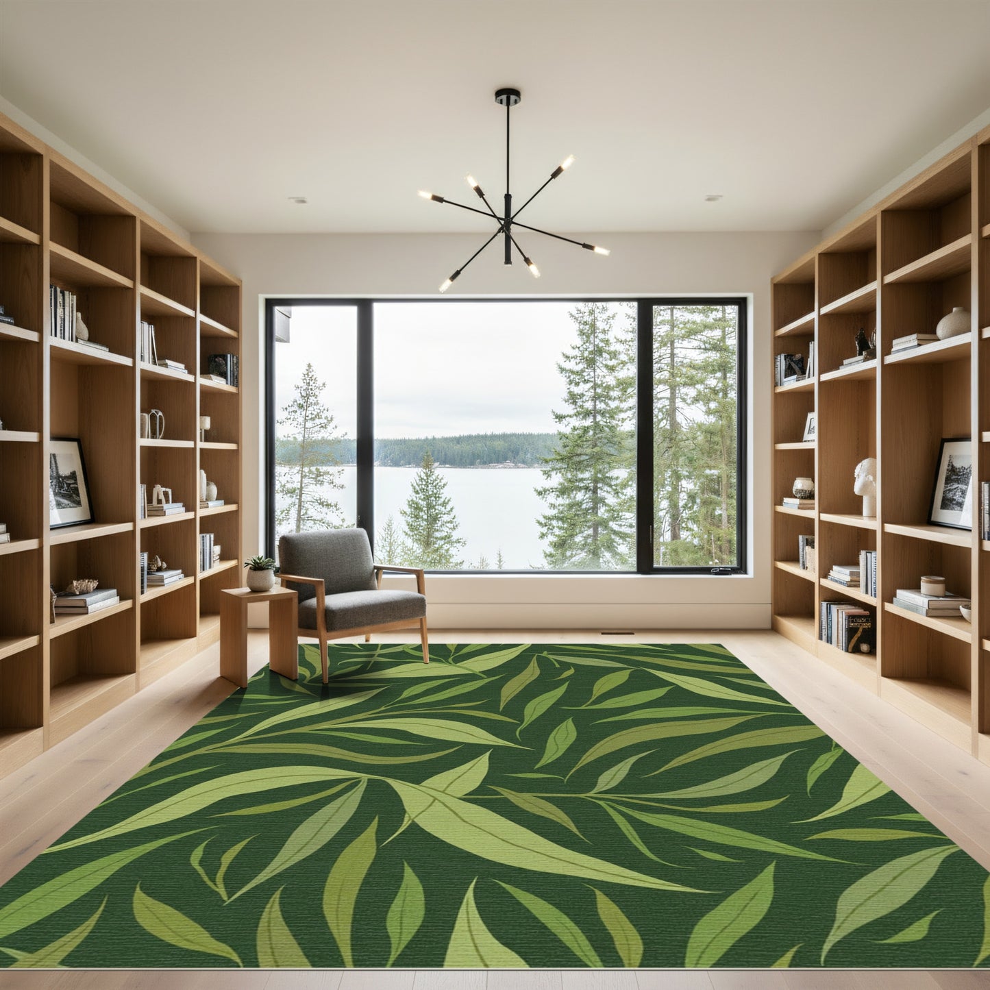 Deep Green Willow Leaf Whimsy Rug