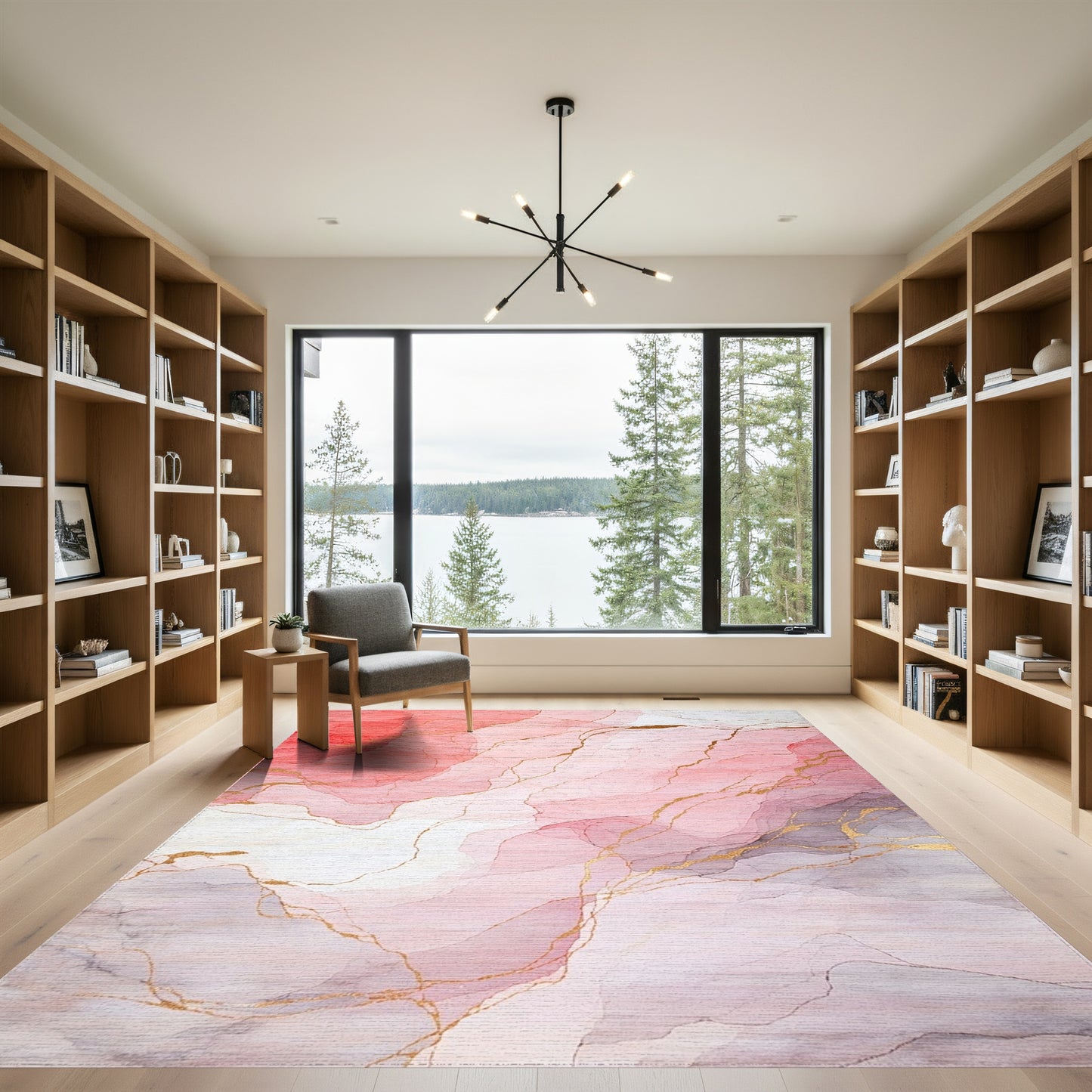 Abstract Blush Gold Veins Rug