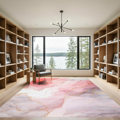 Abstract Blush Gold Veins Rug