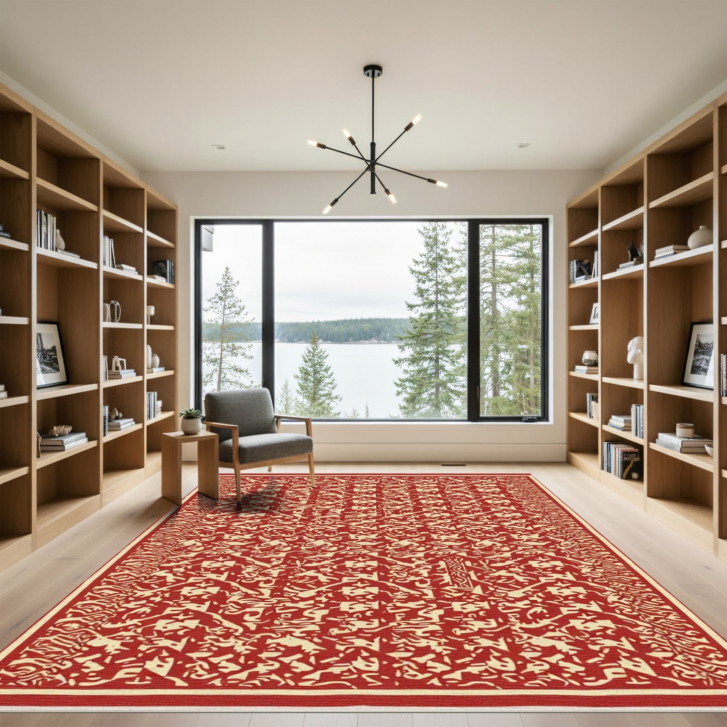 Crimson Cream Intricate Geometric Landscape Rug