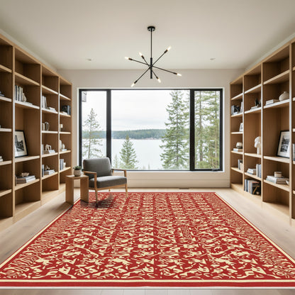 Crimson Cream Intricate Geometric Landscape Rug