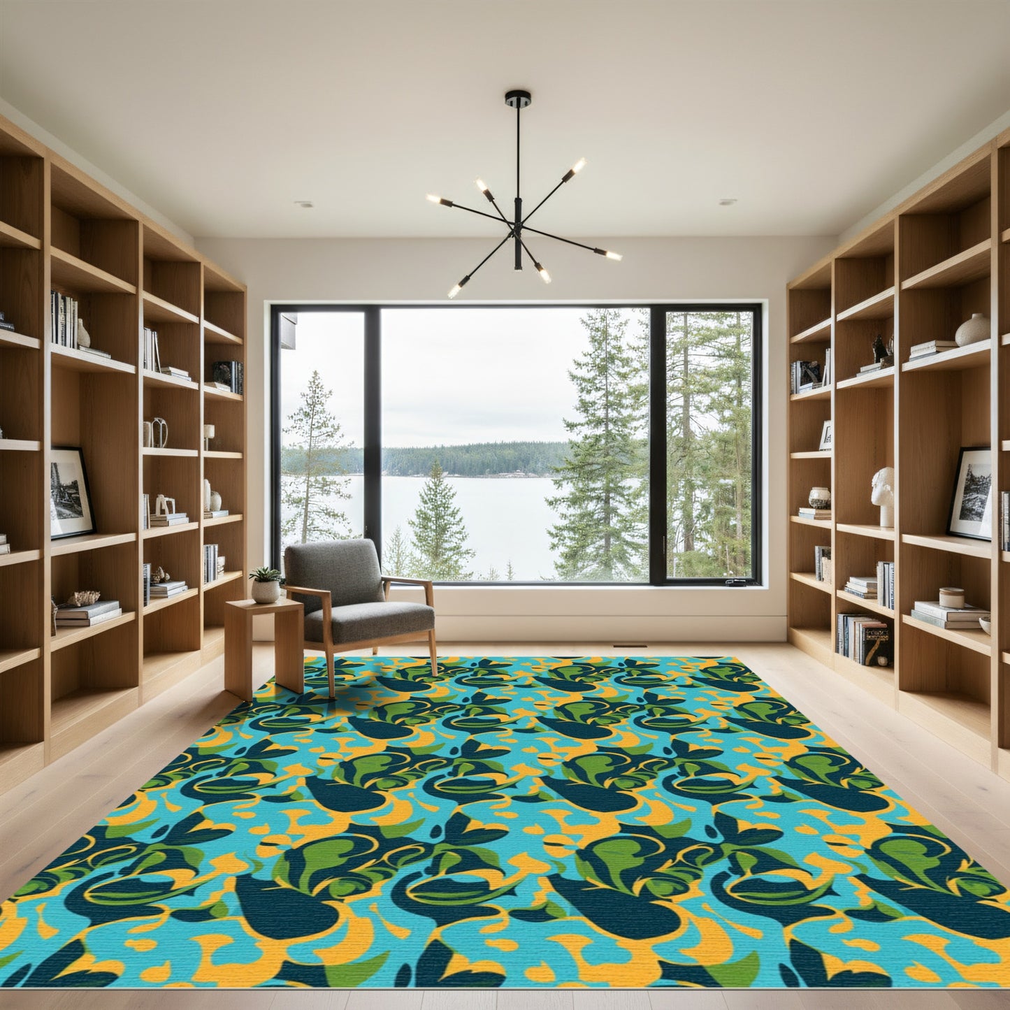 Abstract Blue Green Yellow Swirl Rug