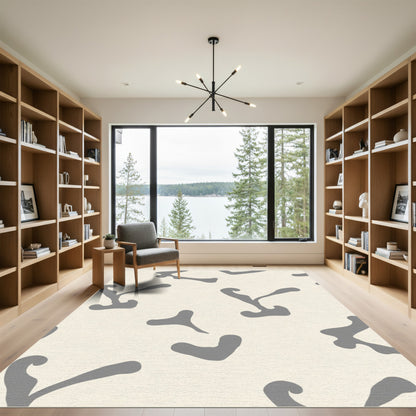 Cream Gray Abstract Organic Shapes Rug