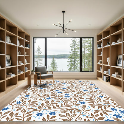 Brown Branch Blue Flower Collage Rug