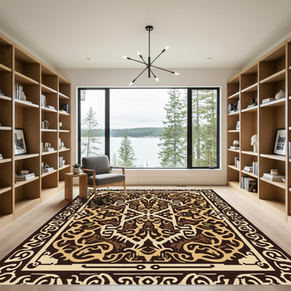Vintage Sepia Intertwined Scroll Rug
