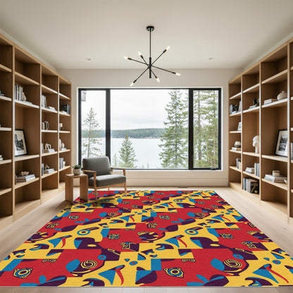 Bold Retro Red Yellow Abstract Composition Rug