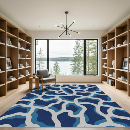 Deep Blue Organic Intertwined Lines Rug
