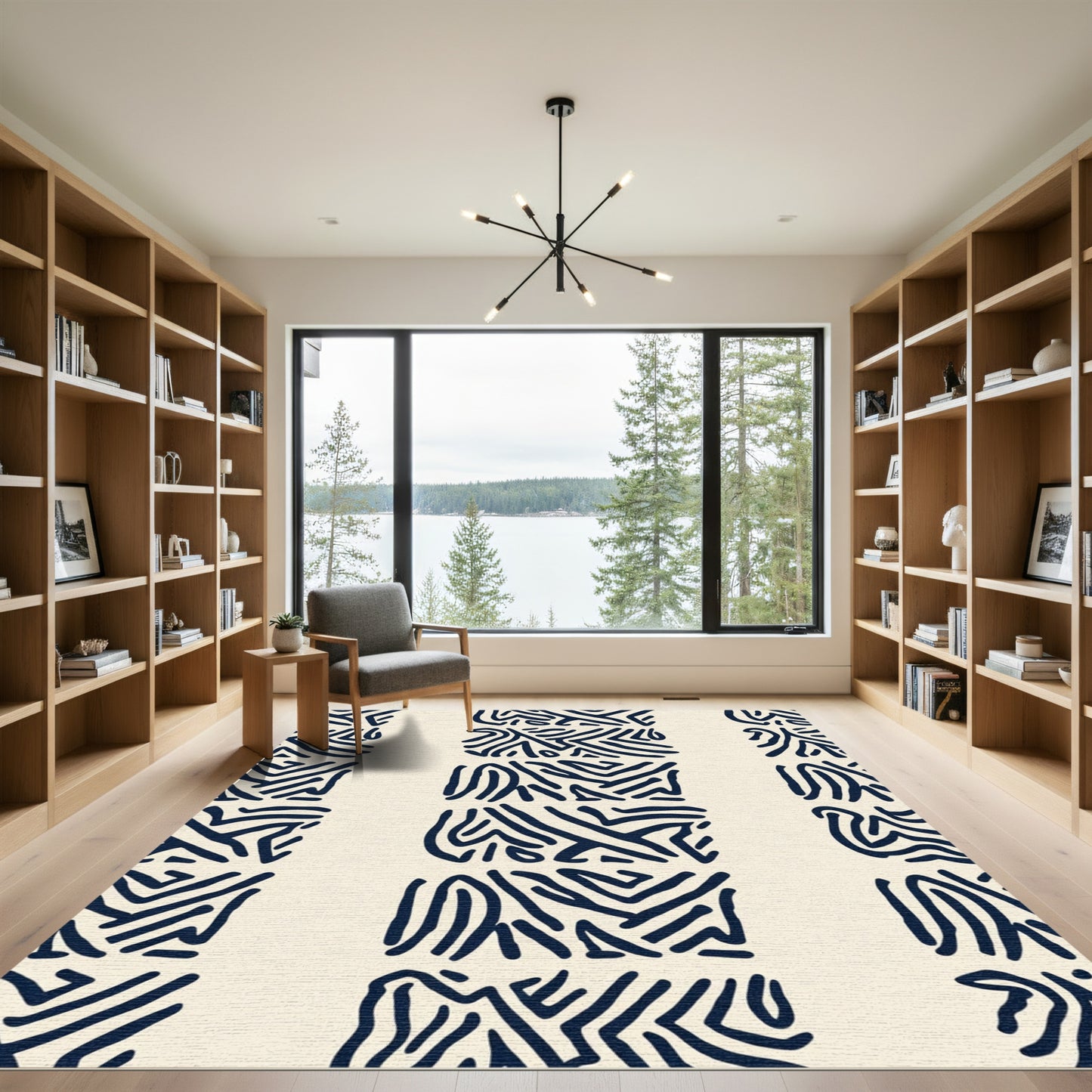 Deep Blue Abstract Maze Blocks Rug