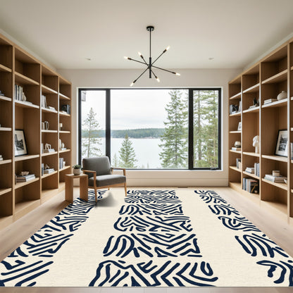 Deep Blue Abstract Maze Blocks Rug