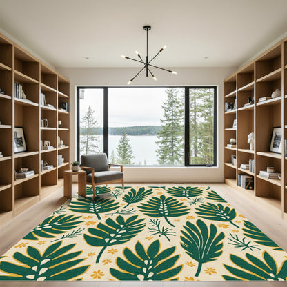 Deep Green Tropical Leaf Delight Rug