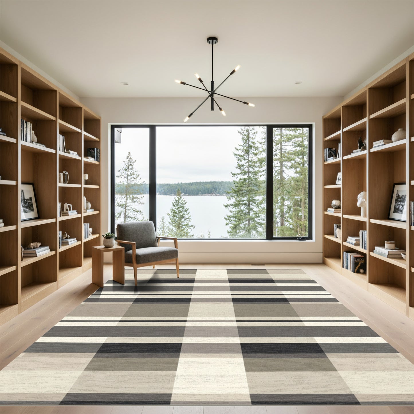 Monochromatic Plaid Geometric Squares Rug
