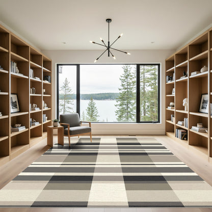 Monochromatic Plaid Geometric Squares Rug