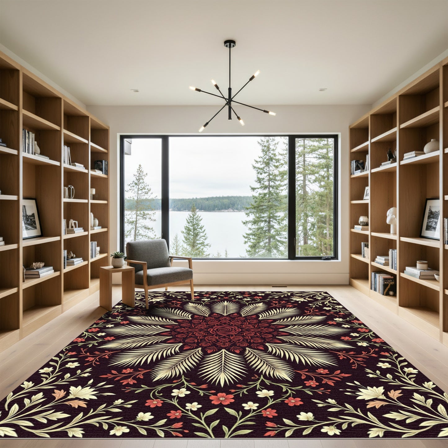 Elegant Crimson Rose Mandala Garden Rug
