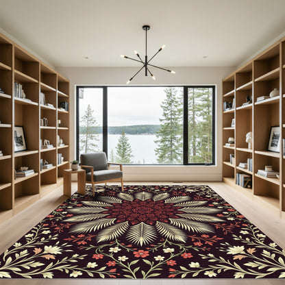 Elegant Crimson Rose Mandala Garden Rug