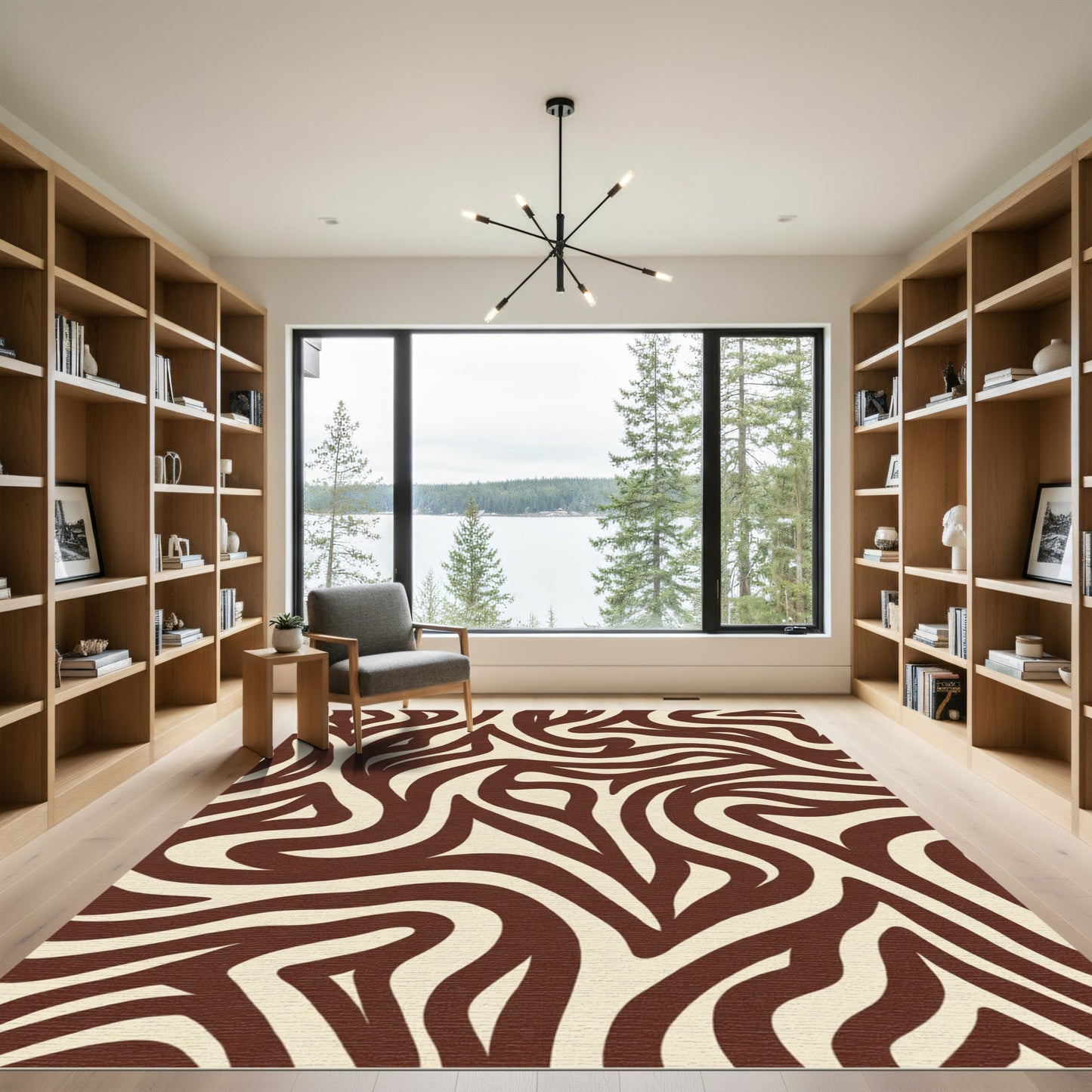 Brown Cream Abstract Swirl Rug
