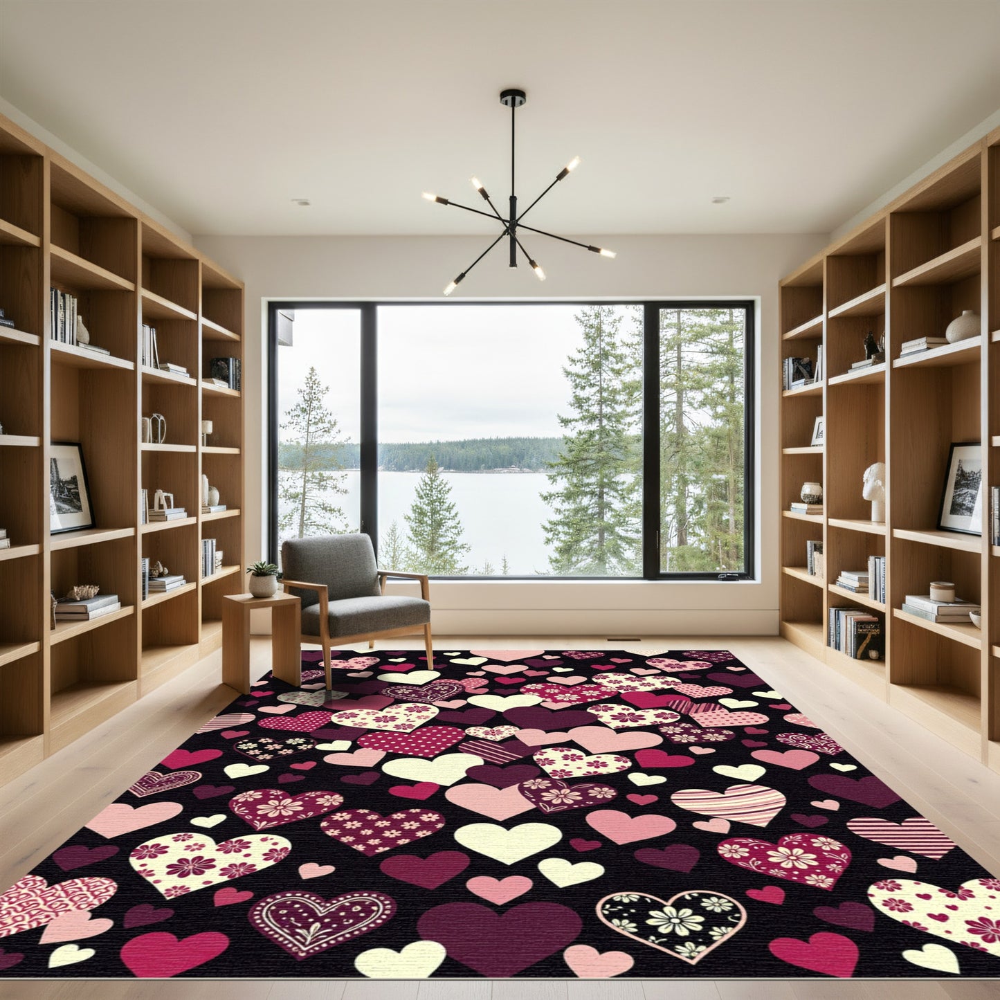 Heart Medley Crimson Flower Heart Rug