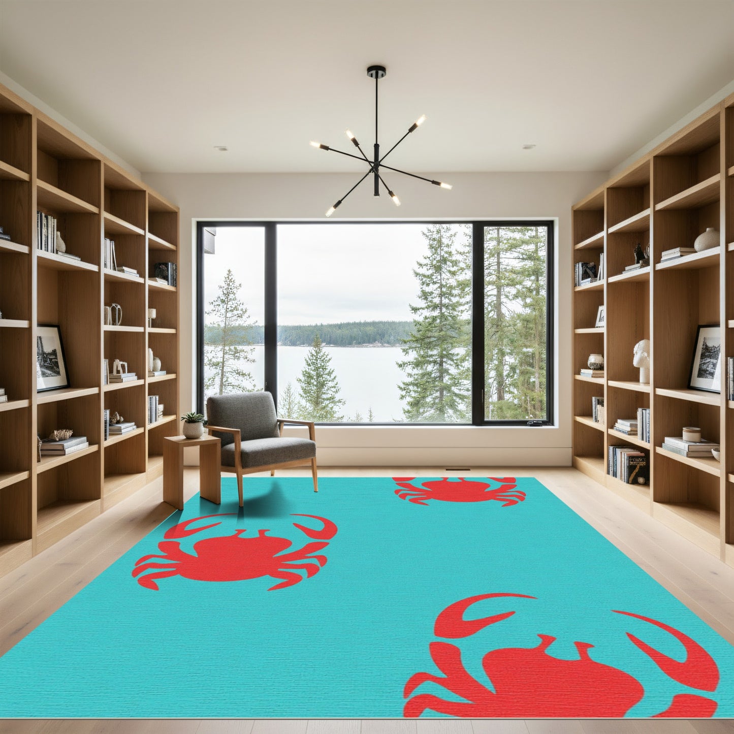 Crimson Crabs Turquoise Background Rug