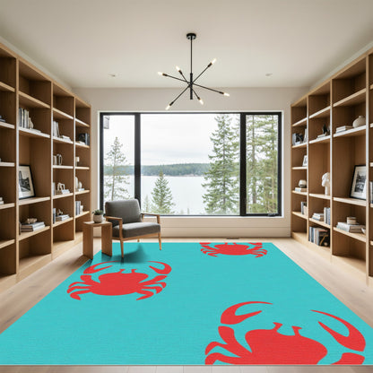 Crimson Crabs Turquoise Background Rug