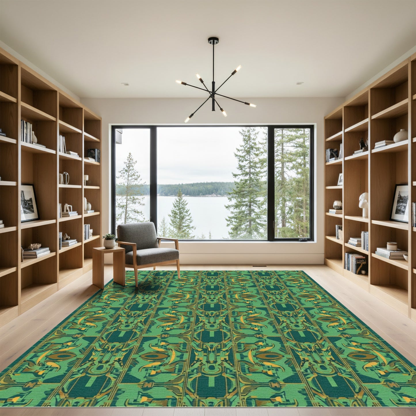 Emerald Green Abstract Geometric Structure Rug