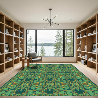 Emerald Green Abstract Geometric Structure Rug