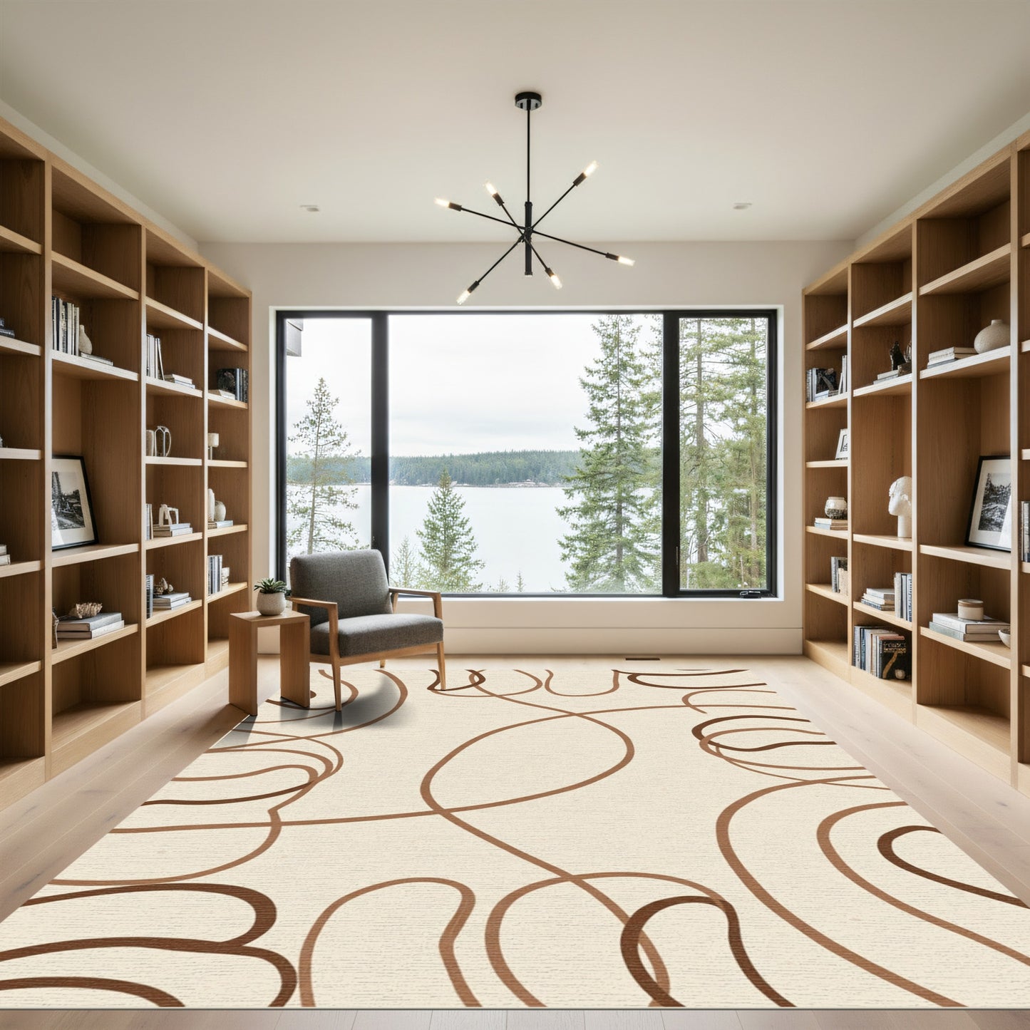 Minimalist Earthy Swirl Abstract Rug