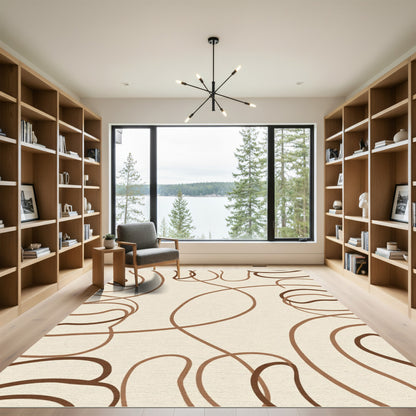 Minimalist Earthy Swirl Abstract Rug