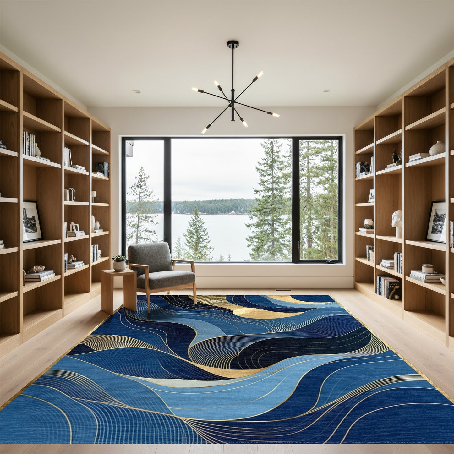 Navy Gold Waves Crescent Moon Rug