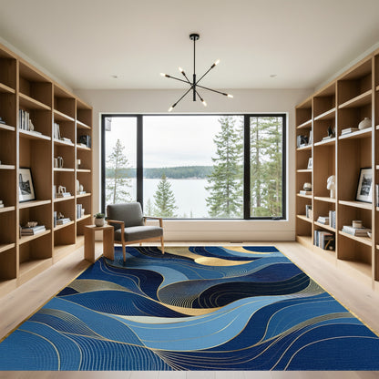 Navy Gold Waves Crescent Moon Rug