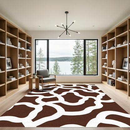 Brown White Organic Intertwined Shapes Rug