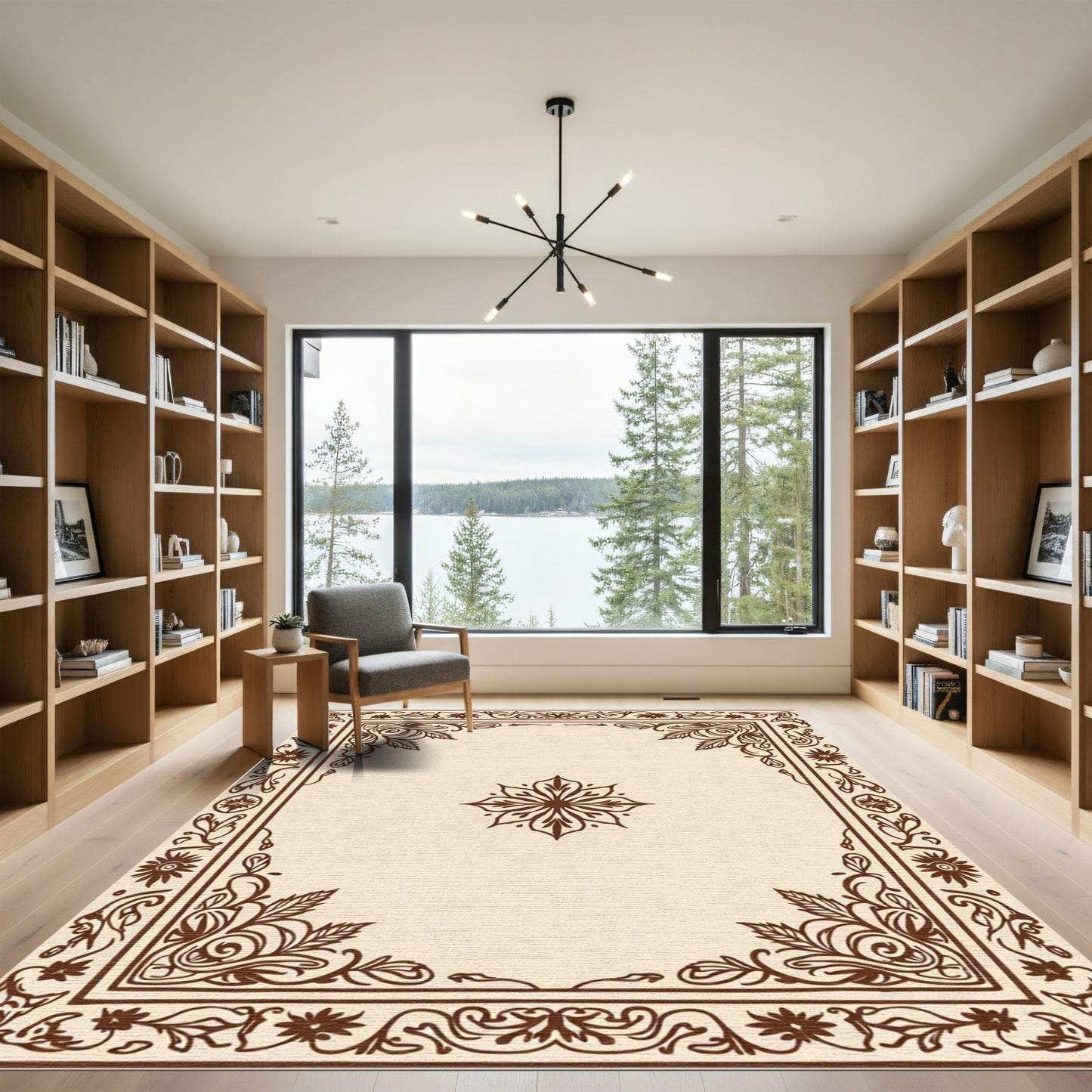 Brown Floral Border Medallion Rug