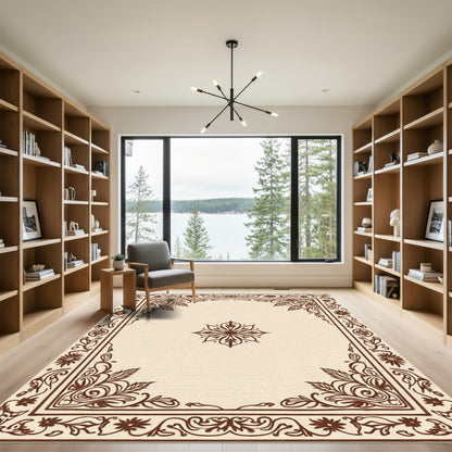 Brown Floral Border Medallion Rug