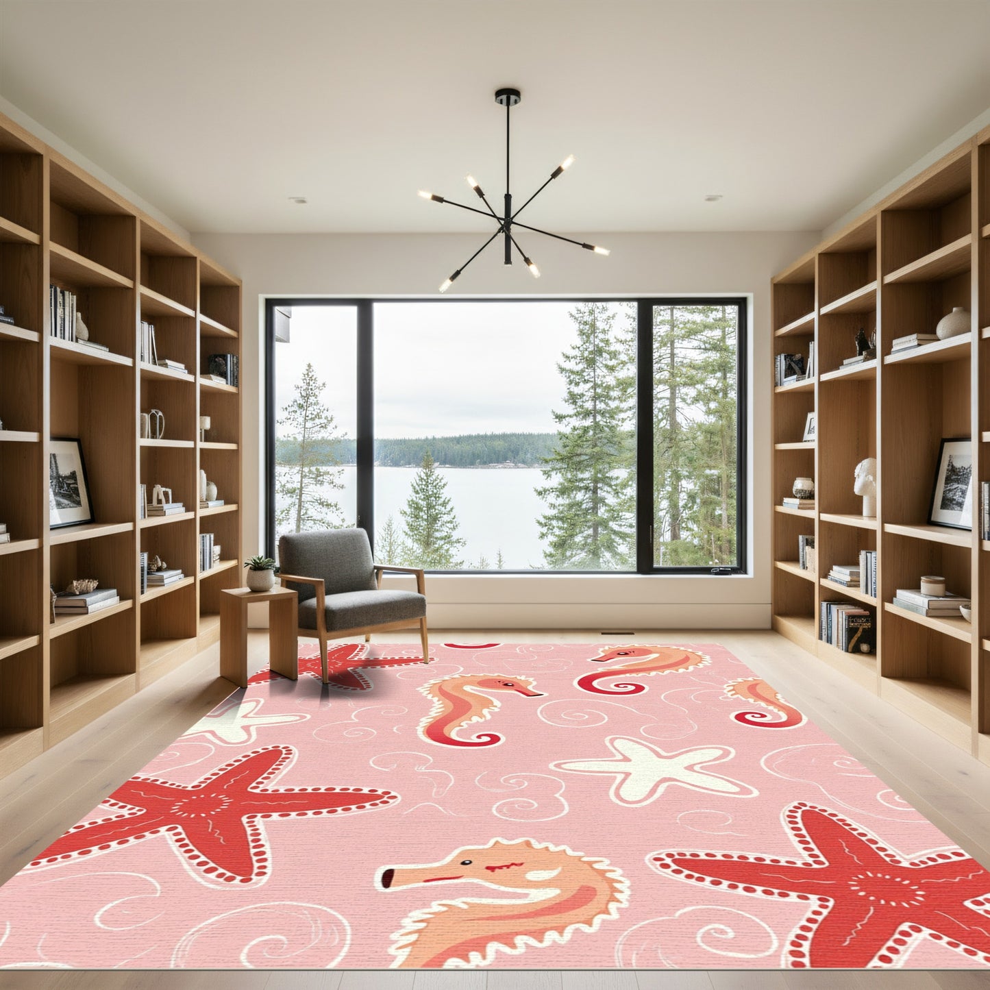 Pink Seahorse Starfish Swirls Rug