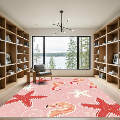 Pink Seahorse Starfish Swirls Rug
