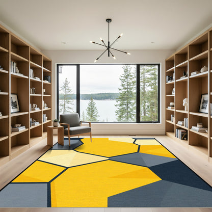 Bold Yellow Geometric Honeycomb Rug