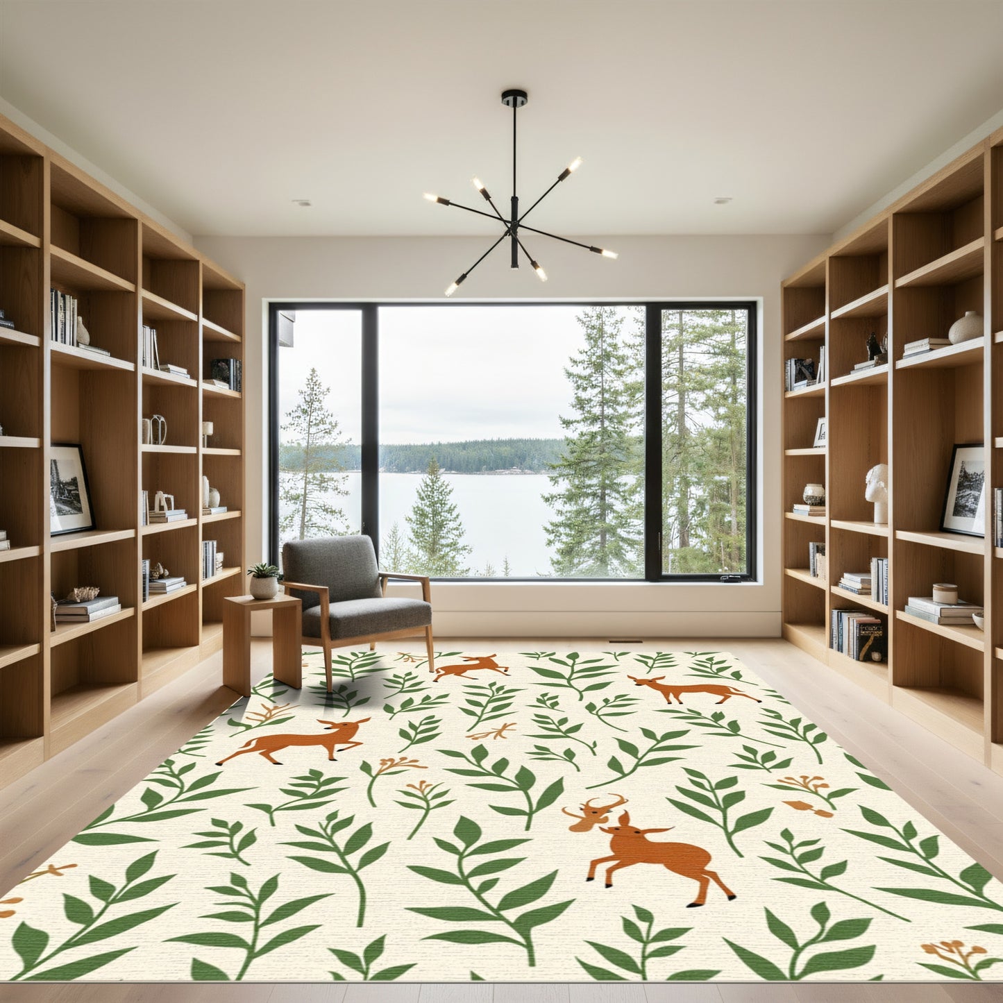Forest Deer Leafy Branches Rug