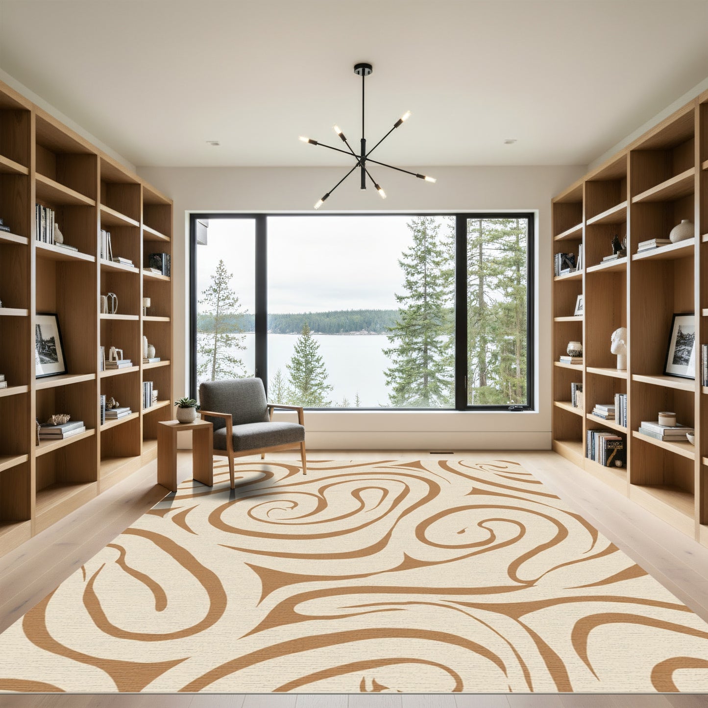 Earthy Brown Swirl Abstract Rug